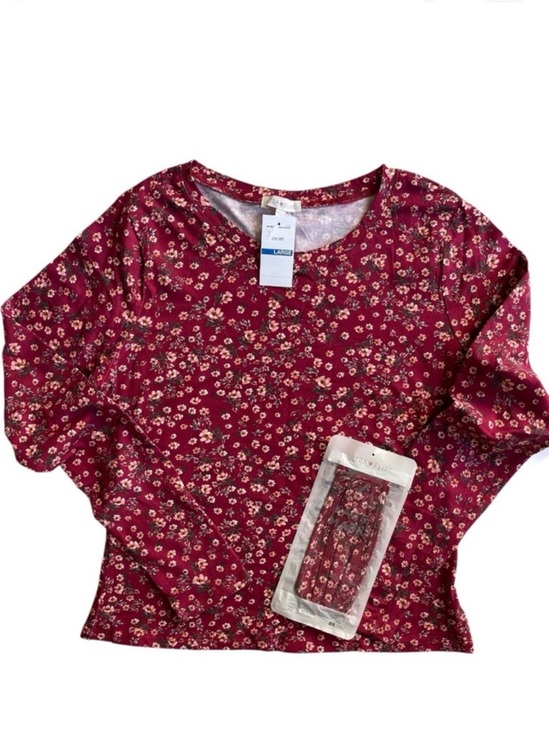 Ultra Flirt Tops - Ultra Flirt Burgundy Floral Top with Matching Face Mask | Size L